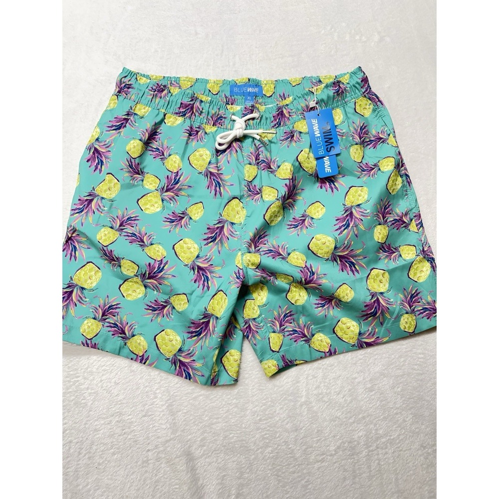 Blue Wave Men's XL Green Pineapple Swim Shorts New With Tags Never Worn Trunks